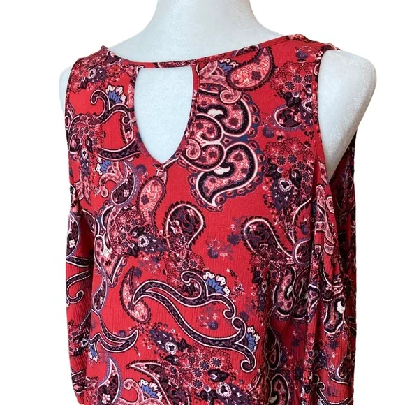 Mossimo Supply Co Women's paisley print cold shoulder ruffle blouse, Sz M - Picture 12 of 16